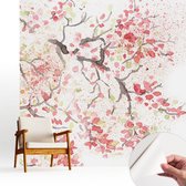 Wallfluent Zelfklevend Fotobehang - Wit Vliesbehang - 250x250 cm - Bloeiende Takken Behang Zonder Lijm - Gang behang Bloemen En Planten - Makkelijk Aan Te Brengen Behang - Bubble Free Behang