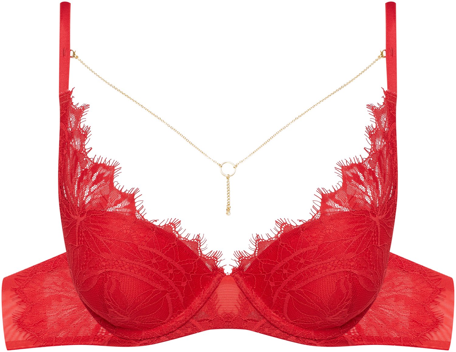 ESOTIQ Oksana - Push-upbeha - Intens rood - Kant - Decoratieve ketting