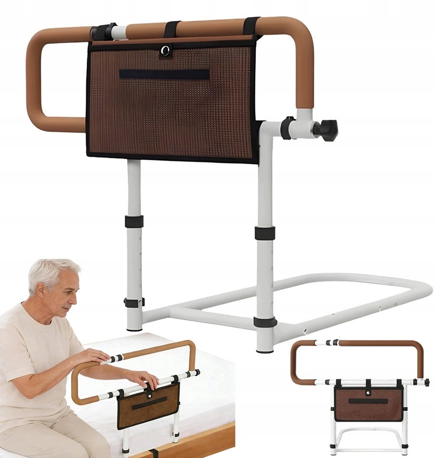 Bedbeugel - Opstahulp Voor Bed - Bedhek met Opbergtas - Bedsteun - Bedhulpmiddel - ToT 150 kg - Uitval bescherming - Verstelbare Hoogte & Breedte - Antislip Handgreep - met Opbergtas - Bedhulp - Voor Ouderen Zwangeren & Gehandicapten