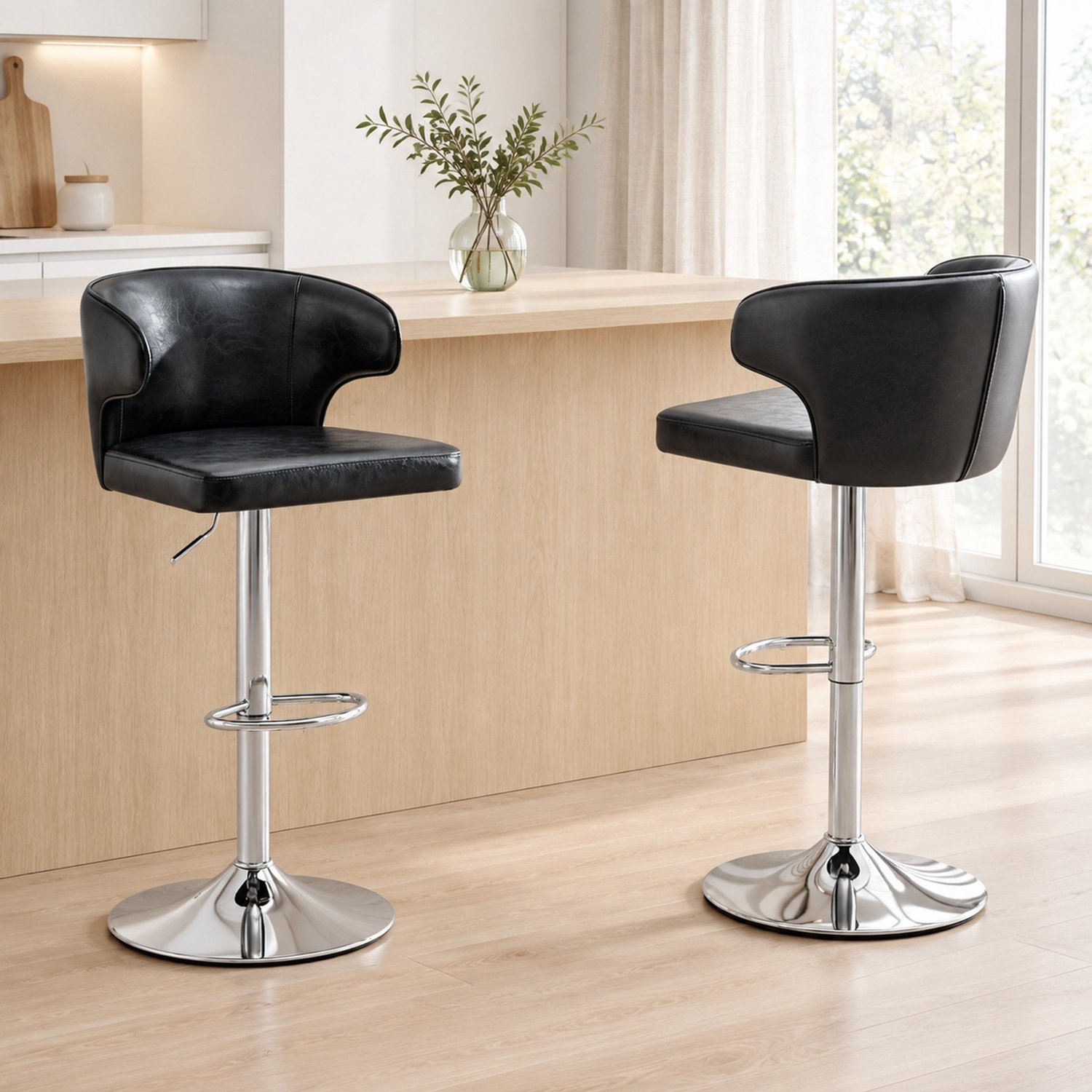 CHICFURN Barkruk - Hoogteverstelbaar - Set van 2 - Met rugleuning - Zwart
