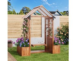 Plantenbak met klimrek en PC-zonnedak – 142 x 70 x 163 cm – Hout – Bruin