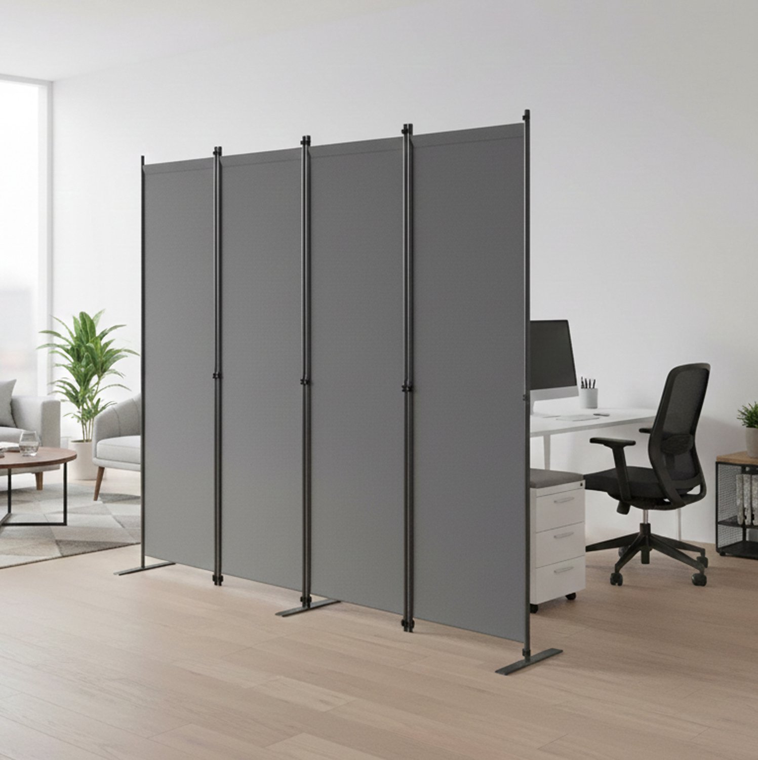 WUVRIE 4-delig kamerscherm 204 x 180 cm - Opvouwbaar en vrijstaand - Donkergrijs