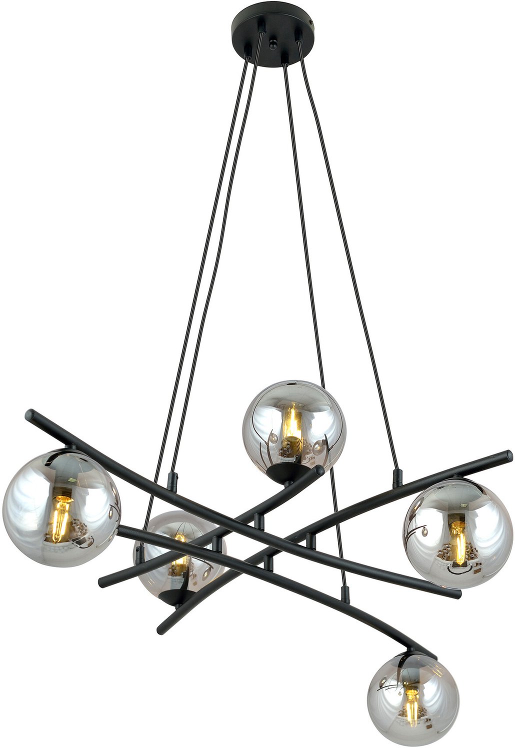 Emibig Uitzonderlijk zwarte hanglamp met 5 gefumeerde glazen bollen E14 - Creëer een sfeervolle ambiance in uw ruimte