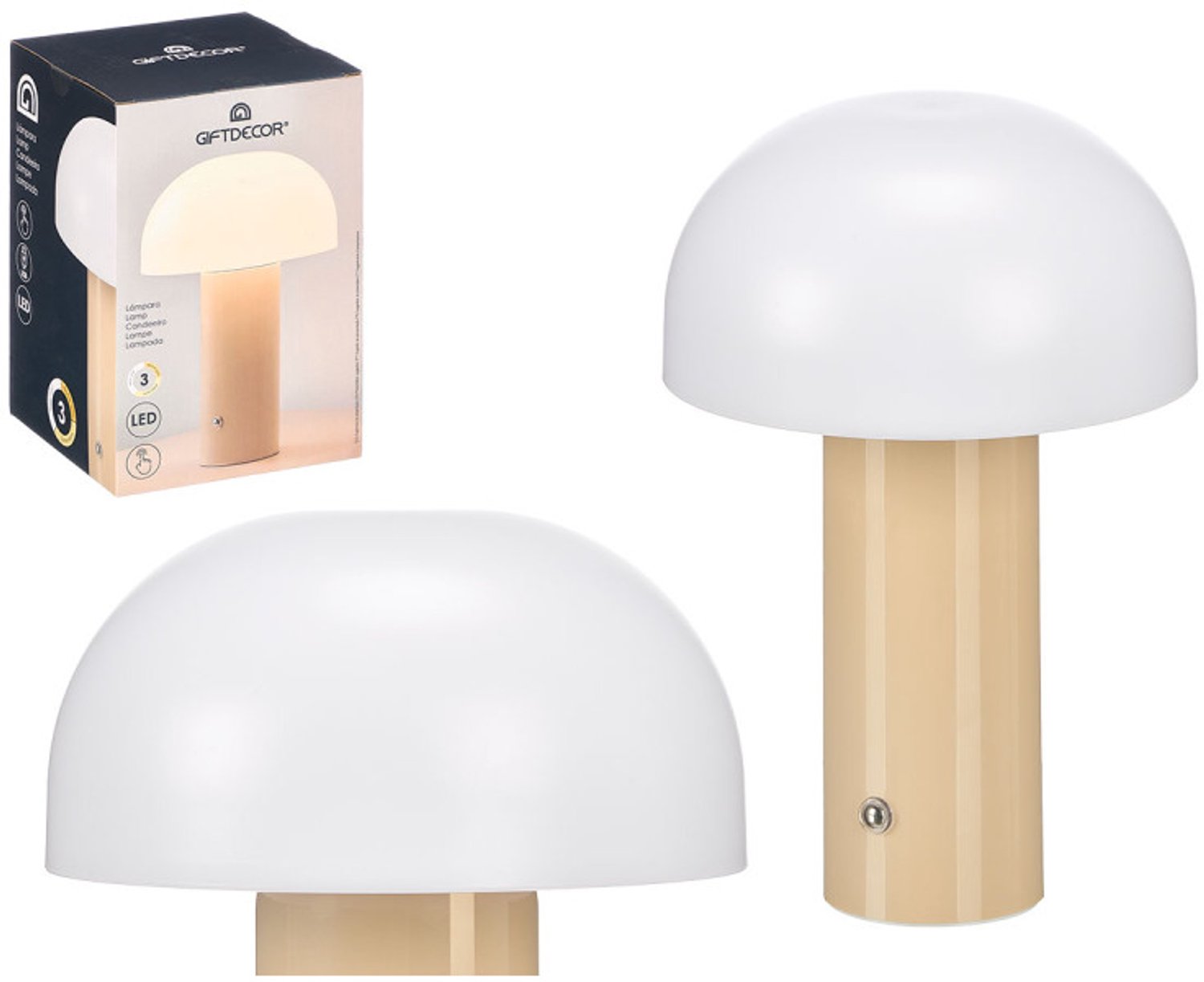 Giftdecor - LED Tafellamp en Nachtlampje - Touch Bediening - USB - 3 Lichtstanden - 22 cm - Beige