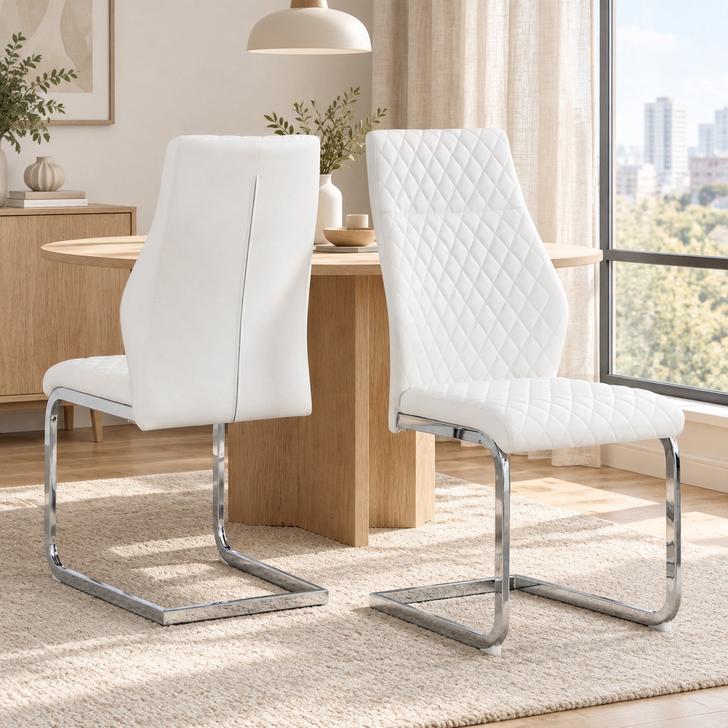 CHICFURN Eetkamerstoel - Gewatteerd - Hoge rugleuning - Wit