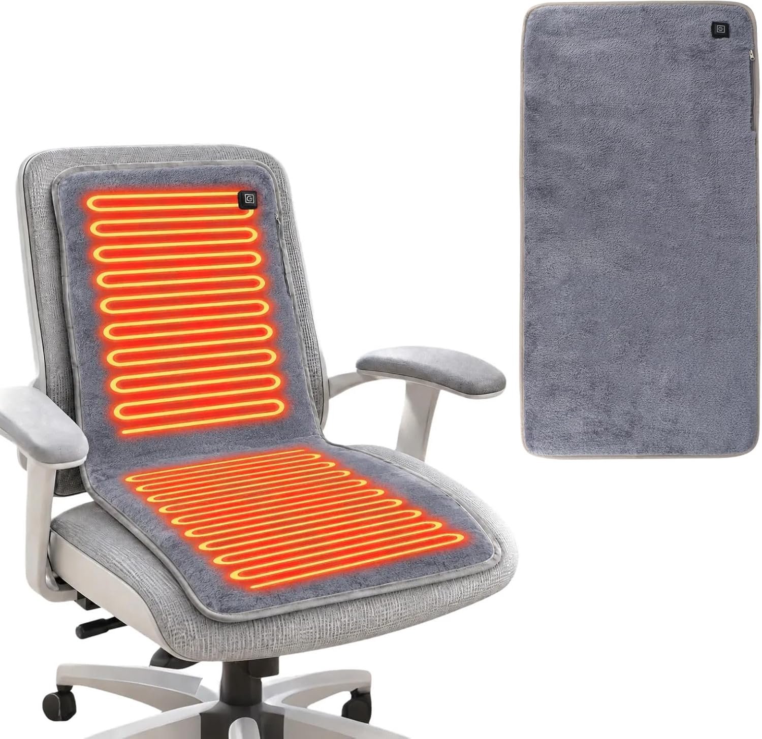 Stoelverwarming - Verwarmd Zitkussen - met 4 Zones (45x90 cm) - USB Elektrische Stoelverwarming met Rugleuning - Geschikt voor Bureaustoel, Camping & Tribune - Antislip - Met Bevestigingsriem - Grijs