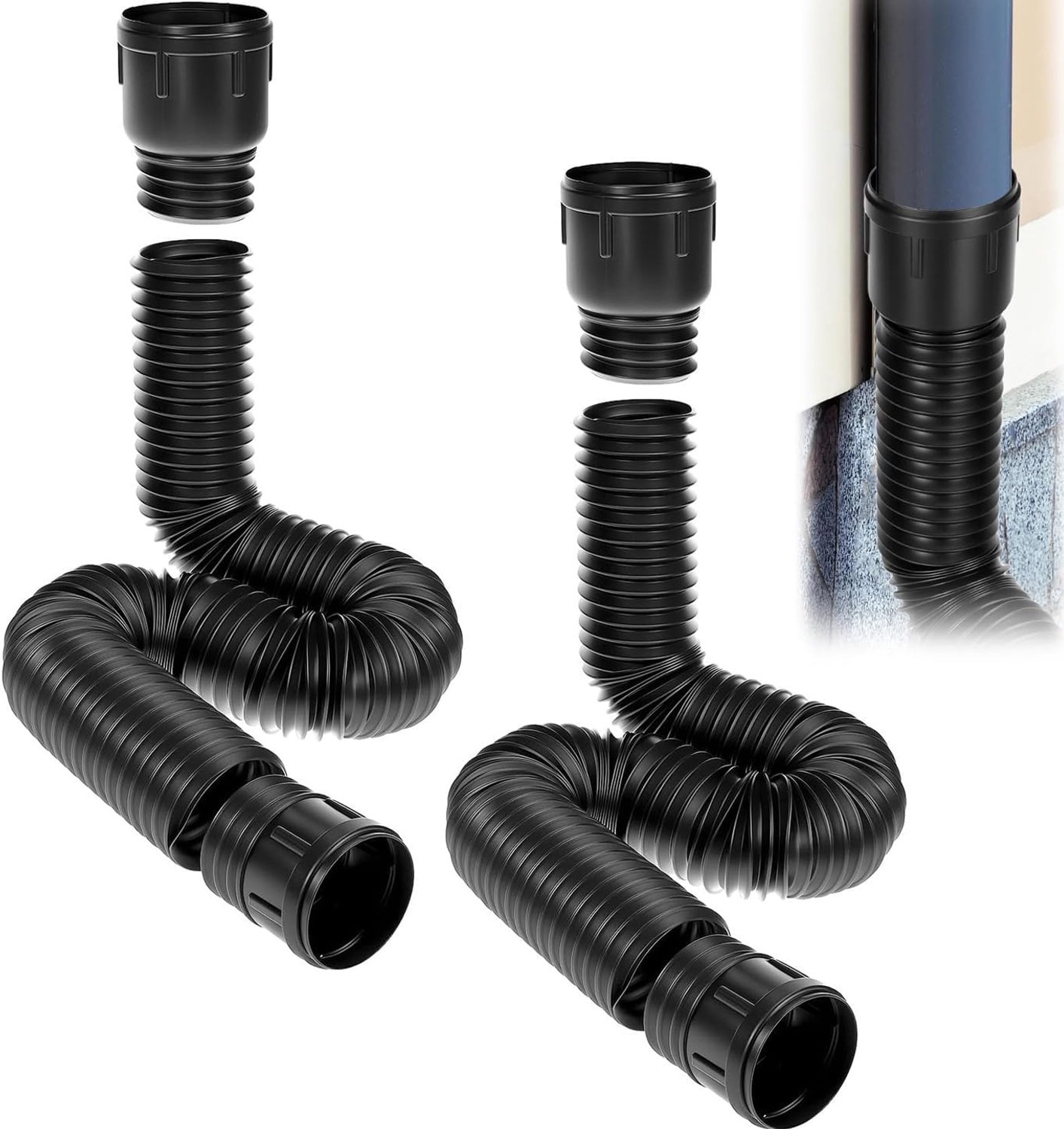 Pack of 2 Gutter Hose, Flexible Fall Pipe Extension, Round Fall Pipe Hose from 47 to 150 cm, Rain Gutters, Drain, Gutter Extension for 80/100 mm, Fall