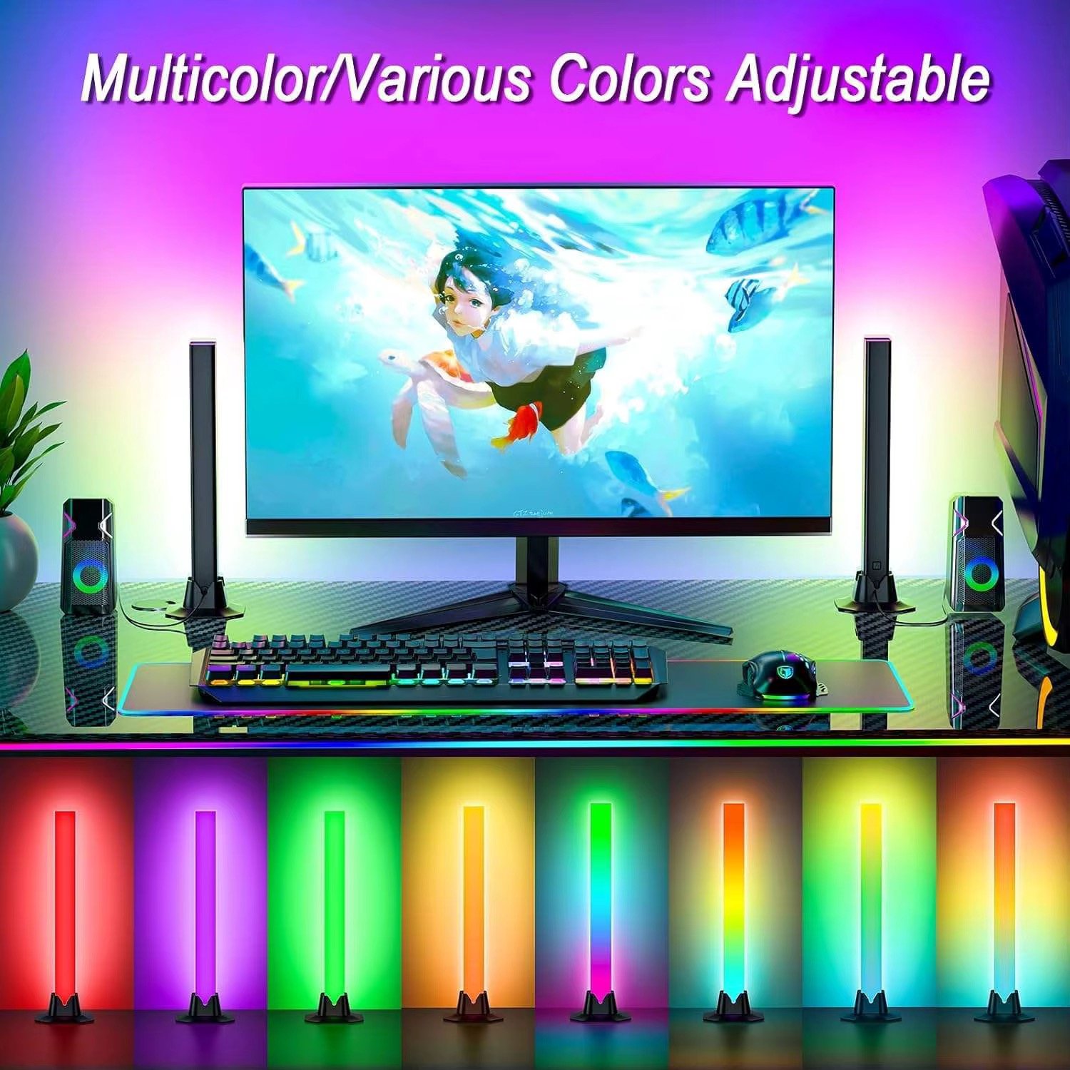 RGBIC LED Light Bars 2 Stuks – Gaming Verlichting – Bluetooth App & Afstandsbediening – Music Sync – 16 Miljoen Kleuren – Sfeerverlichting voor TV, PC en Bureau – Zwart