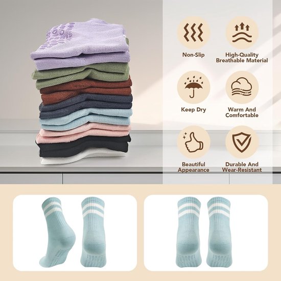 8 Paar Dames Antislip Sokken - Yoga & Pilates - Maat 35-40 — afbeelding 4
