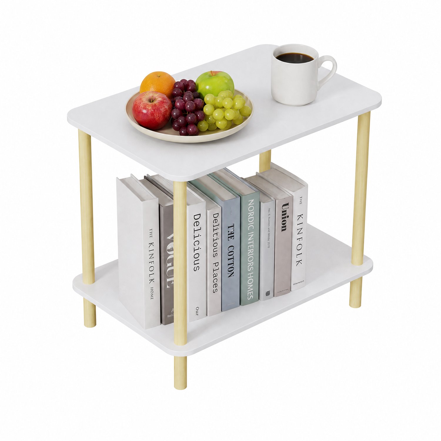 PIPIPOXER Bijzettafel - Tafeltje - Kleine Salontafel - Tafel Industrieel - Dubbele laag - Banktafel - 60 x 30 x 53cm - Wit