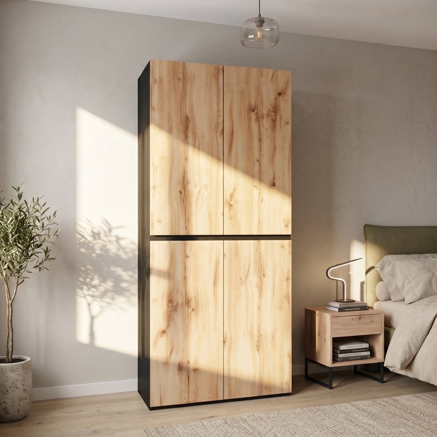 MODENUIT Kledingkast - 4 Deuren Met Kledingroede En Laden - Slaapkamer - MDF - 90x50x200 Cm - Hout