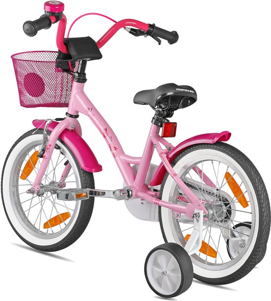 Meisjesfiets 16 inch - Vanaf 4-5 jaar - Zijwieltjes - Terugtraprem — afbeelding 3