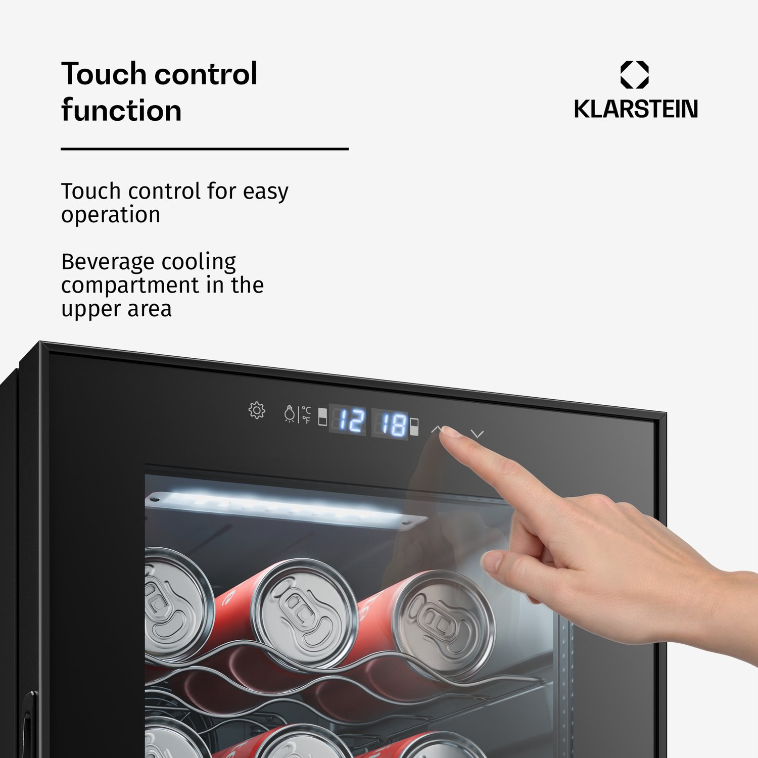 Klarstein Wijnkoeler Vrijstaande Wijnkoelkast voor 27 Flessen – Drankkoelkast met 2 Koelzones & Energiezuinige Compressor, Ideaal voor Wijnliefhebbers - 74L 48 cm - 2 Zones Touch UV-Bescherming Houten Schappen - Wijnklimaatkast – foto 5