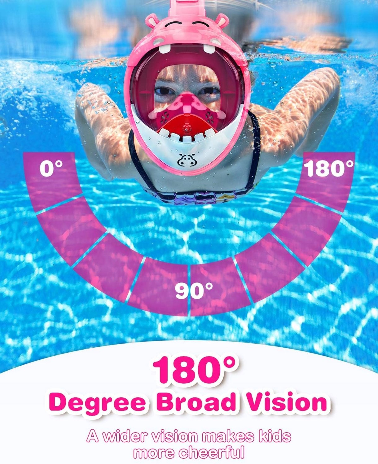 Volledig gezichtsmasker voor kinderen - 180° zicht, snorkelmasker