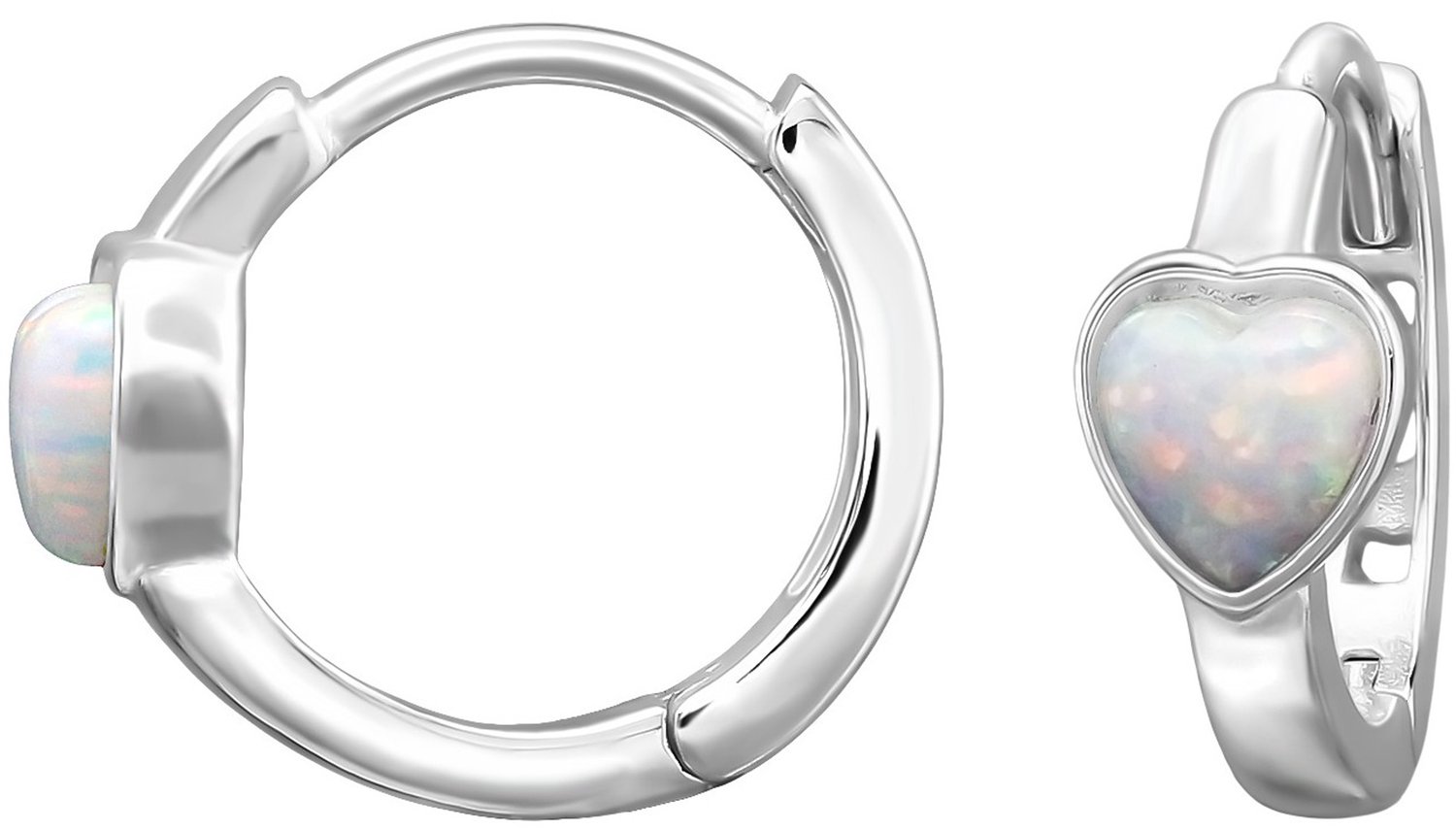 Joy|S - Zilveren hartje oorbellen - hartjes oorringen - klapscharnier sluiting - 11.5 mm - fire snow wit opaal - sterling zilver 925 - dames oorringen