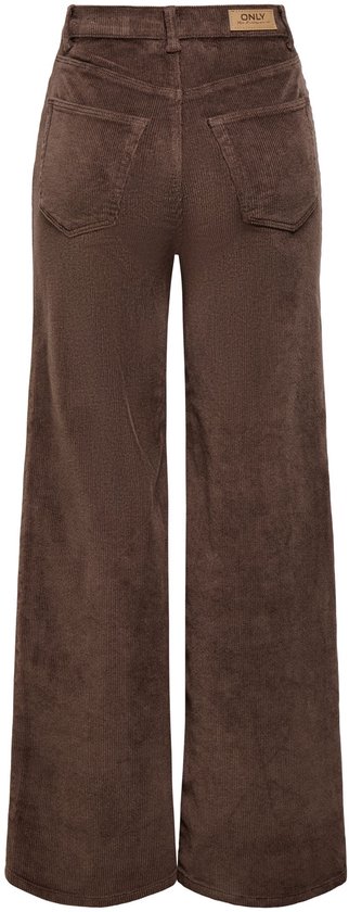 Bruine corduroy broek met wijde pijpen, hoge taille en opgestikte achterzakken.