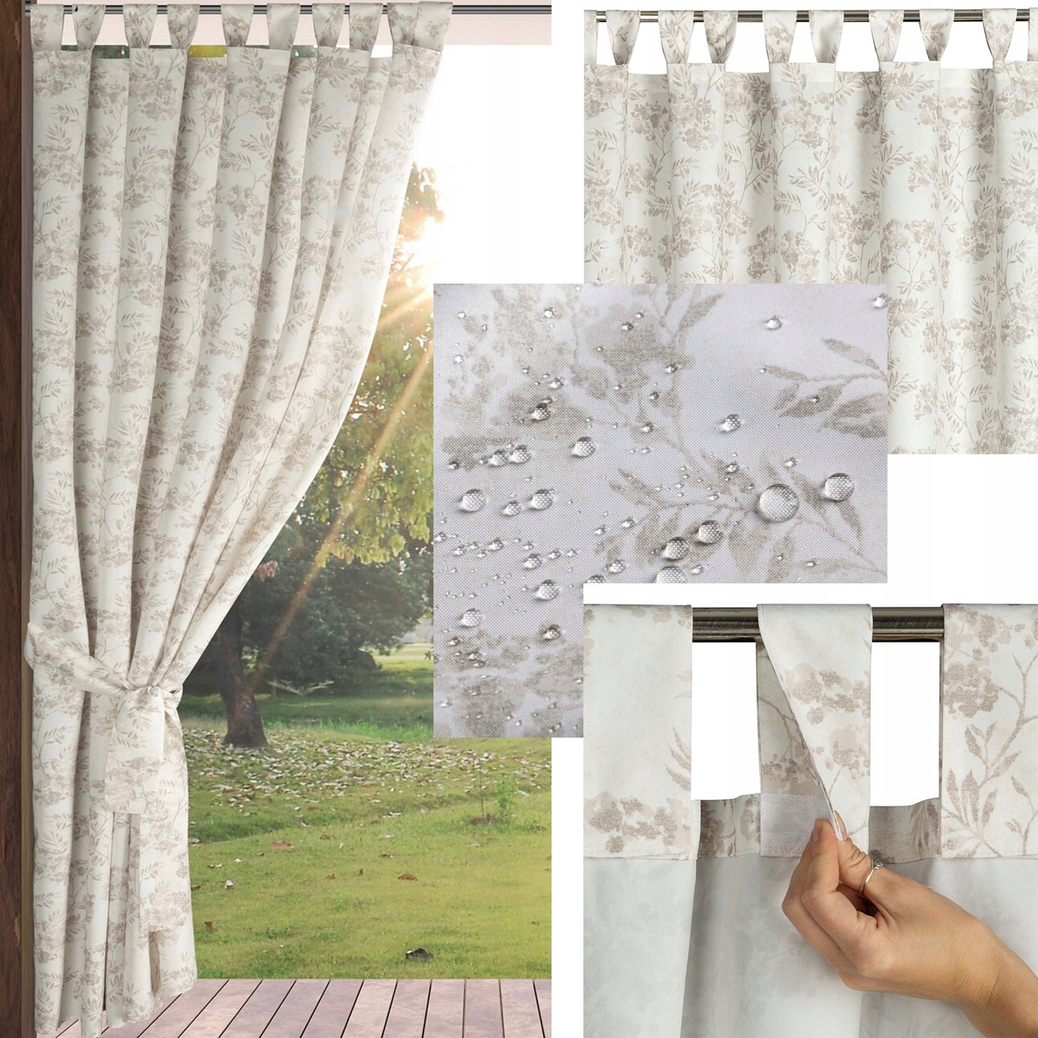 Waterdicht Tuindoek Gordijn 155x240cm met Lusjes - Beige