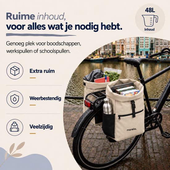 Morelia® Fietstas Dubbele Rolltop - 100% Waterdicht (48 Liter Beige) - Fietstassen - Fietstassen Electrische Fietsen - Fietstassen Dubbel - Tarpaulin materiaal — afbeelding 5