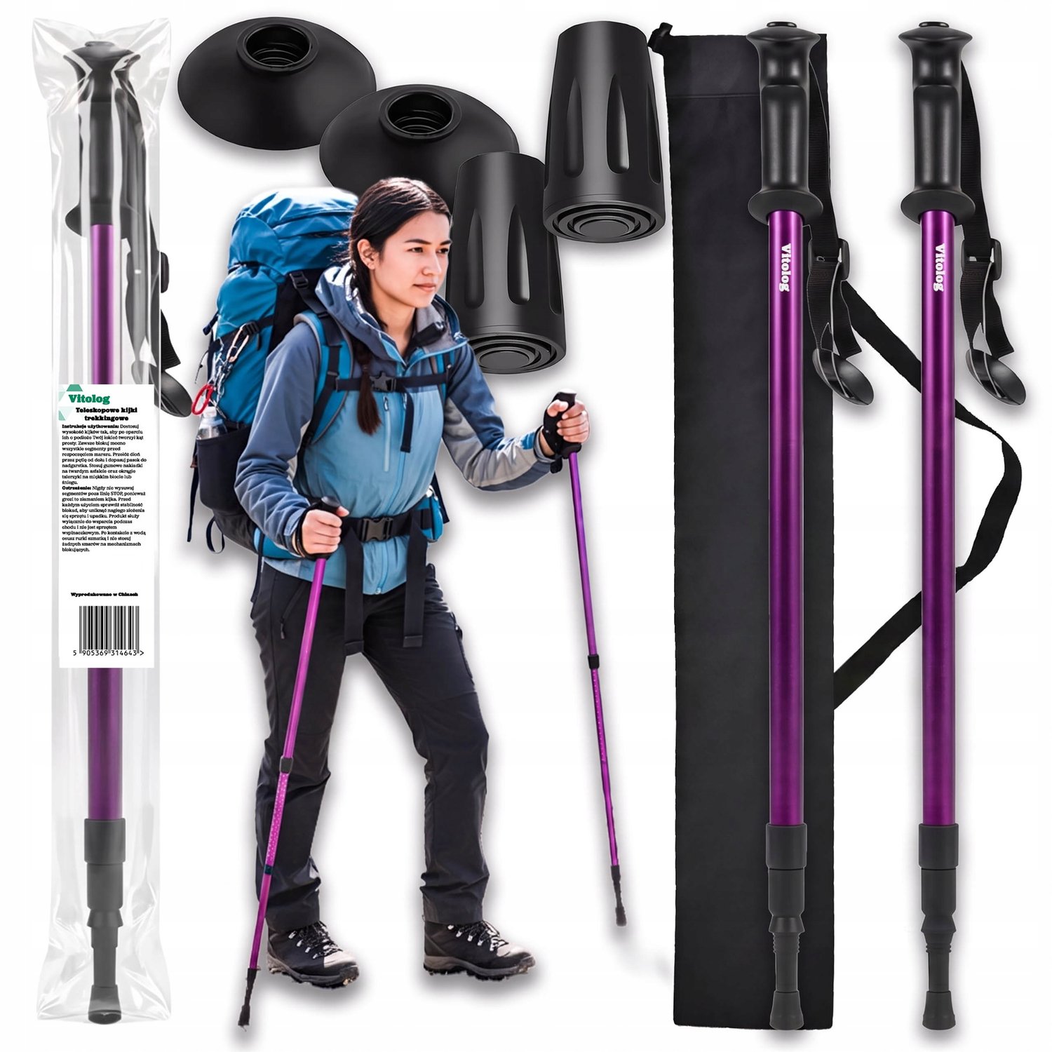 Vitolog Telescoop Wandelstokken Nordic Walking - Lichtgewicht & Opvouwbaar