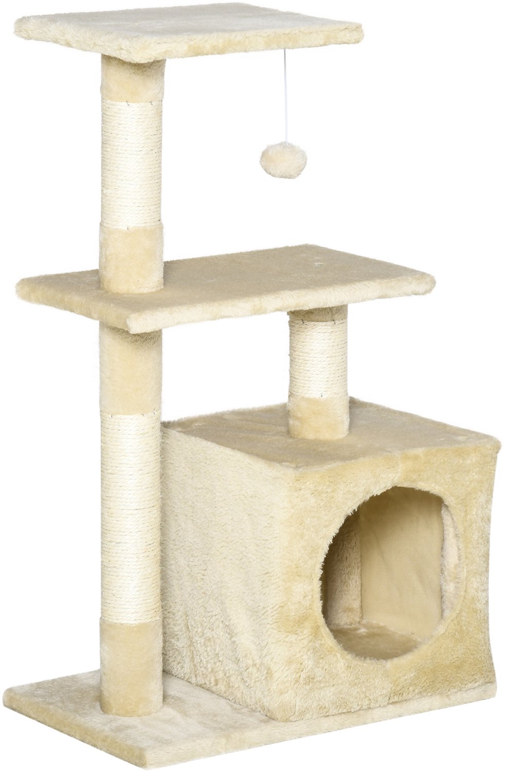 Pawona Krabpaal - Met kattenhuisje, ligplateaus en sisal krabpalen - 50 x 30 x 81,5 cm - Beige