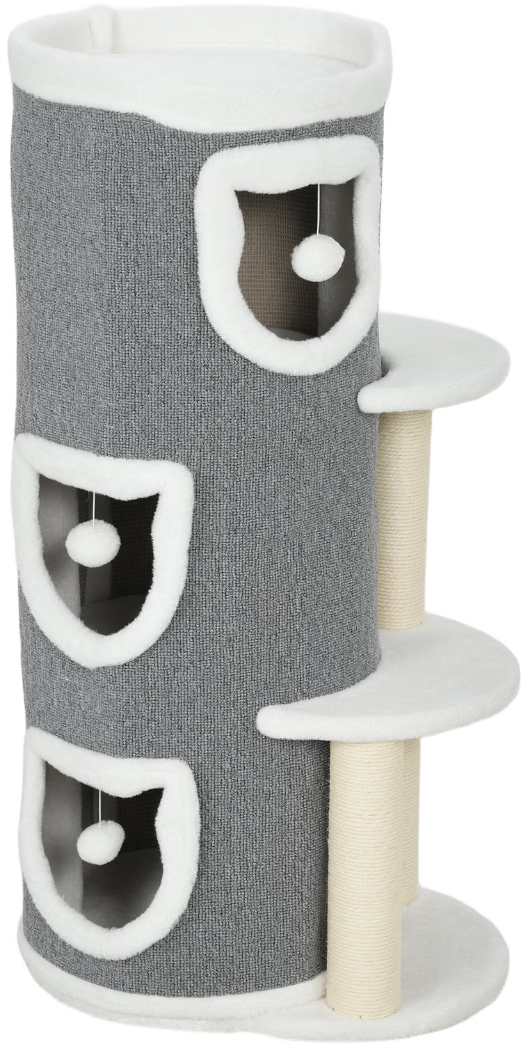 Pawona Krabton - Met 3 ligplaatsen, speelballen en sisal krabpalen - 50 x 36 x 101 cm - Grijs