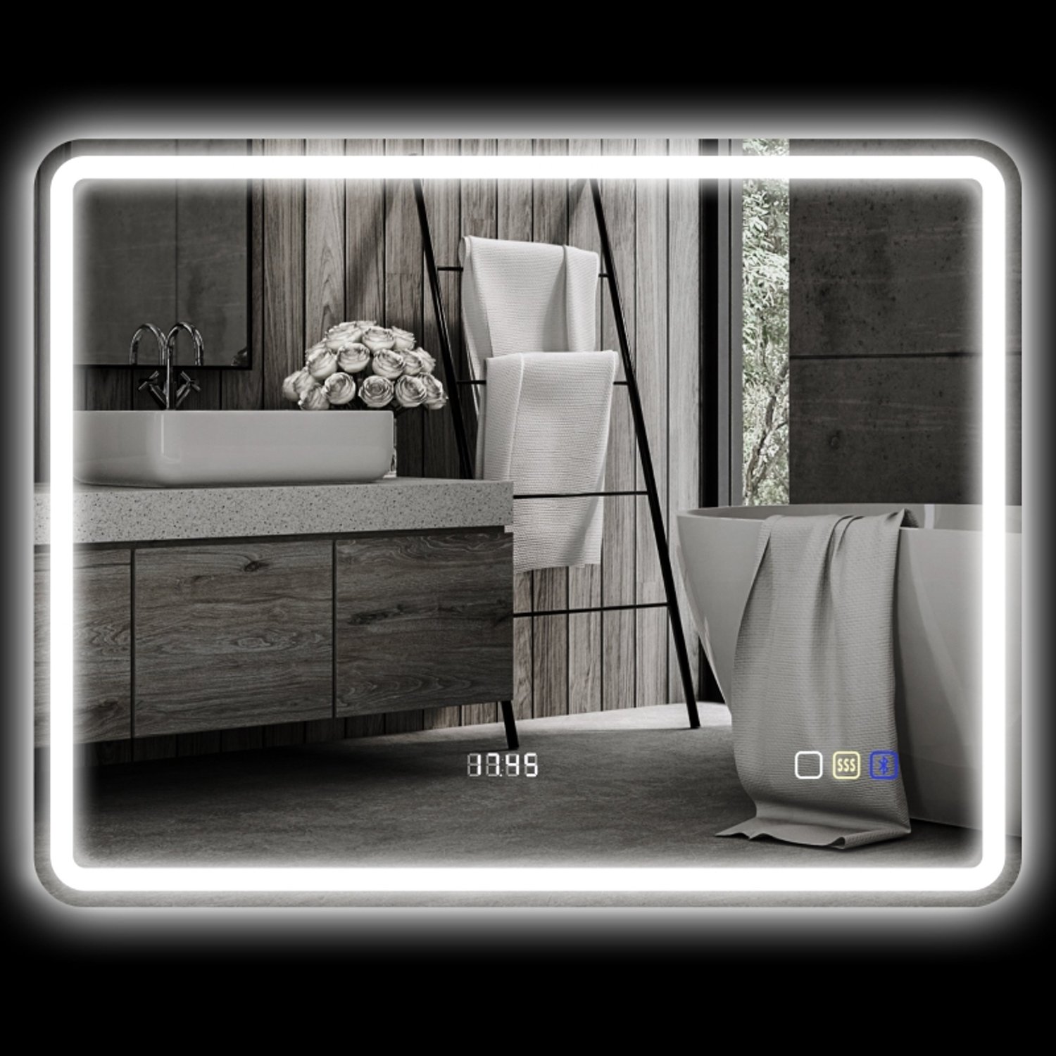 STILVORA Badspiegel – 90 x 70 cm – LED-Verlichting Met Drie Lichtkleuren – Glas – Zilver – Wandmontage Met Bluetooth En Klok Silver