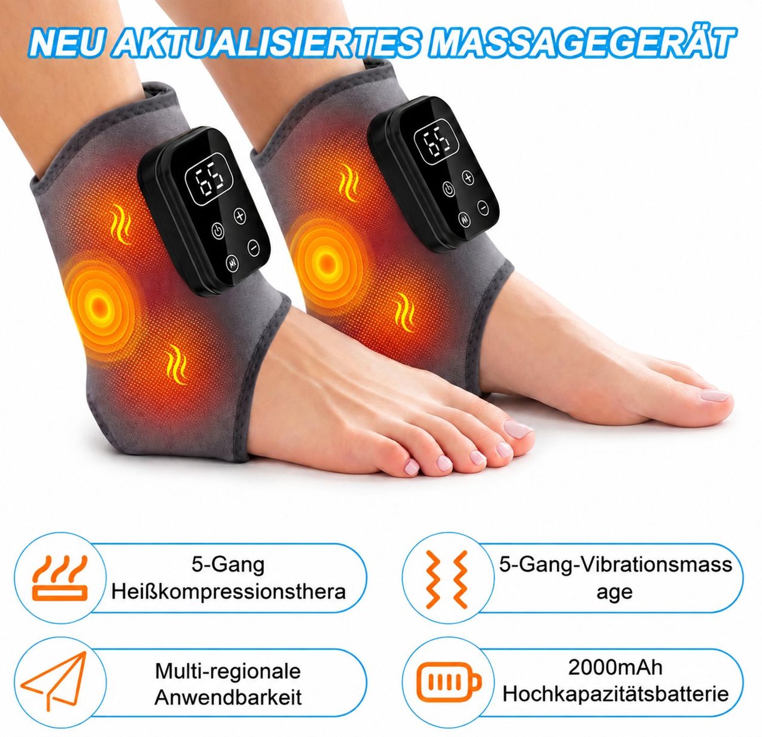 VHV - Voetmassageapparaat - Draadloos Elektrisch Voetmassage Apparaat voor Pijnverlichting & Bloedsomloop - 2 Stuks - 3-in-1 Triple Therapy Foot Massager met 2000mAh Accu - 6 Warmtestanden tot 65°C thumbnail 5