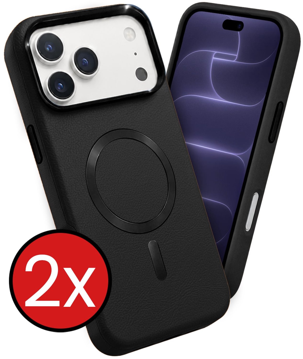 Hoesje - 2 Stuks - Geschikt voor Apple iPhone 18 Pro Max - Magsafe Compatible - Leer Look - Sterk & Shockproof - Shock Proof Case - Back Cover - Telefoon Hoes - Telefoonhoes - Zwart