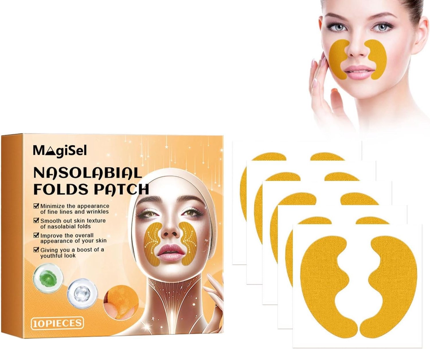 Effectieve Patches voor Nasolabiale Rimpels, Anti-rimpel Pads voor Gezicht, Verstevigende Liftmasker voor Gezichtsspieren - Verpakking van 10 Stuks