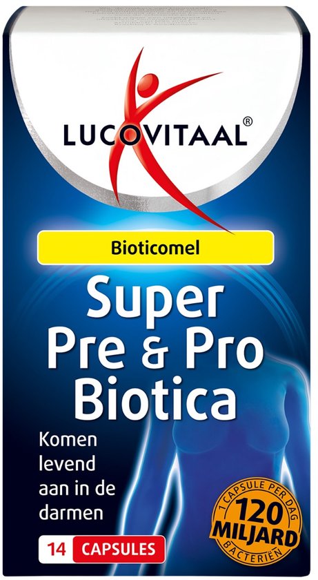Lucovitaal Bioticomels Super Pre & Pro Biotica, 14 capsules, met 120 miljard bacteriën in de darmen.