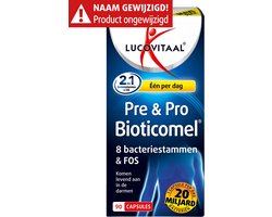 Lucovitaal Pre & Pro Bioticomel met Bifidobacterium & Lactobacillus, 90 Capsules, 20 Miljard Bacteriën en 50 mg FOS, Maagsapresistente Capsule, Vegan, Voedingssupplement voor Volwassenen - 90 stuks