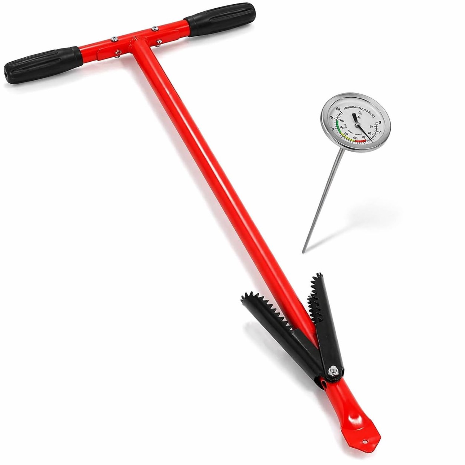 Famanu - Compostbeluchter met thermometer - Verbeter de compostmix - Robuust en roestbestendig staal - Zilver 1 stuk