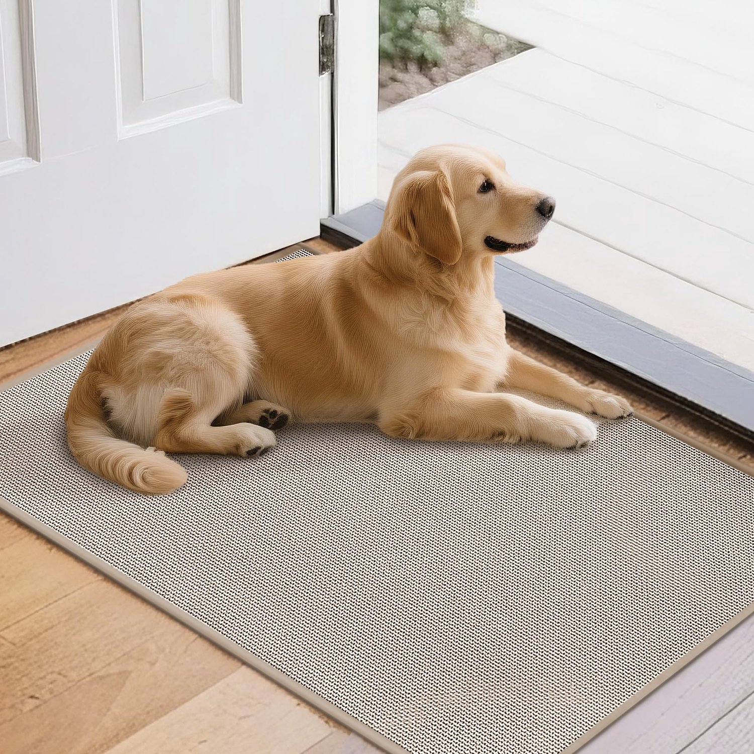 Famanu - Deurmat Beige - Voorkomt vuil en vocht in huis - Waterabsorberend en antislip - 1 stuk