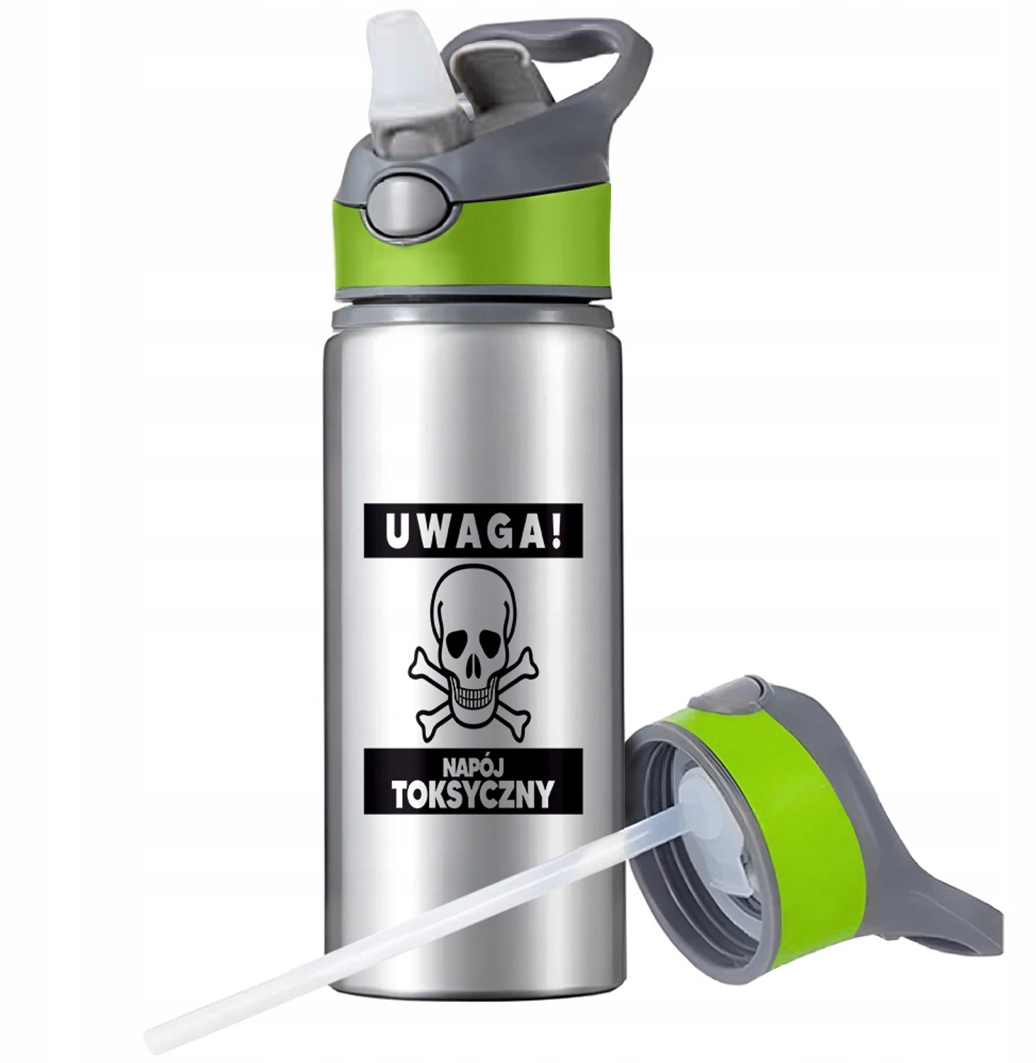 Aluminium Sport Bidon 650ml met Rietje en Handvat - Zilver