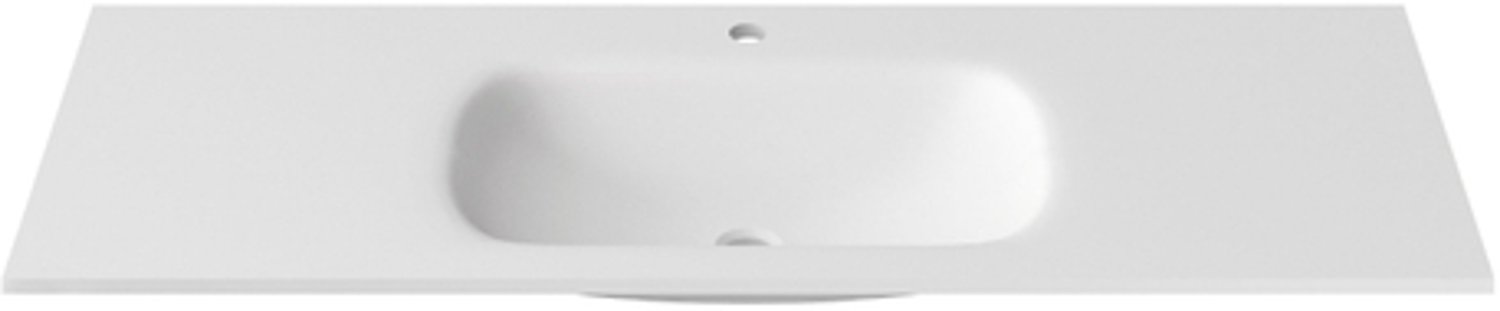 Saniclass Flow Meubelwastafel - 121x46x1.5cm - overloop - 1 wasbak - 1 kraangat - solid surface mat wit