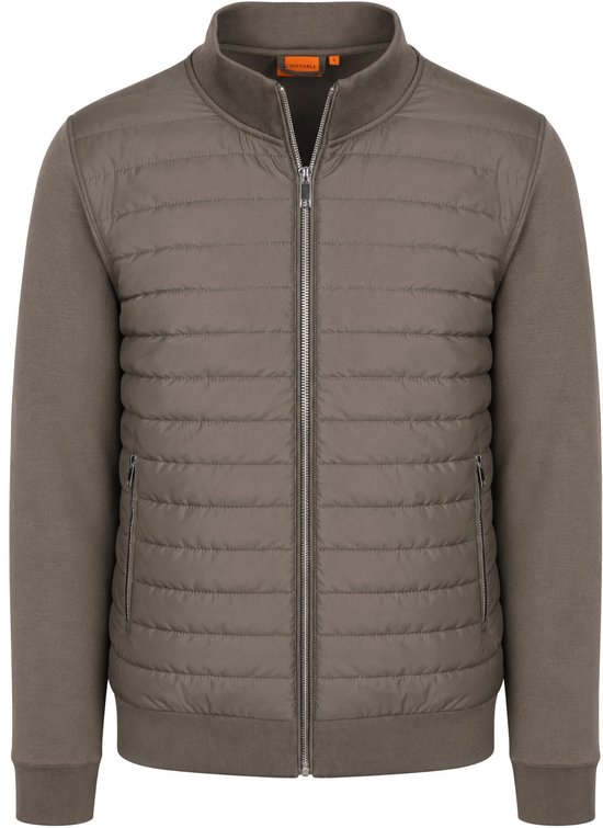 Taupe hybrid jas met rits, gewatteerd voorpand en gladde mouwen met Suitable label aan de binnenkant.