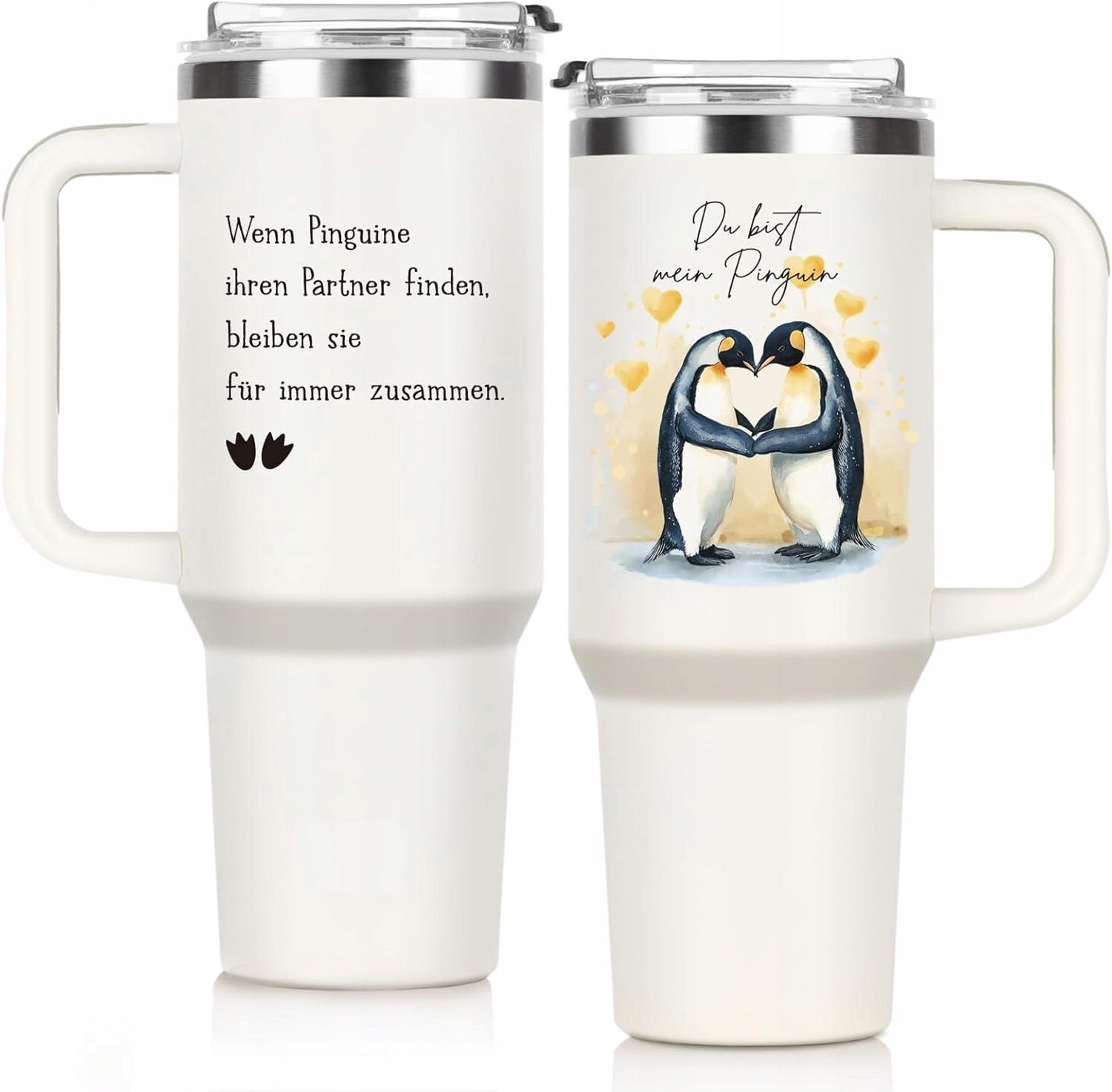 RVS Thermosbeker 1200ml - Romantisch Cadeau met Pinguïn Design