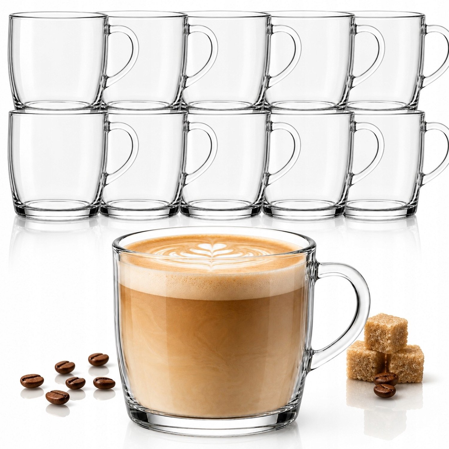 Set van 12 Glazen Mokken voor Koffie & Thee - 310ml