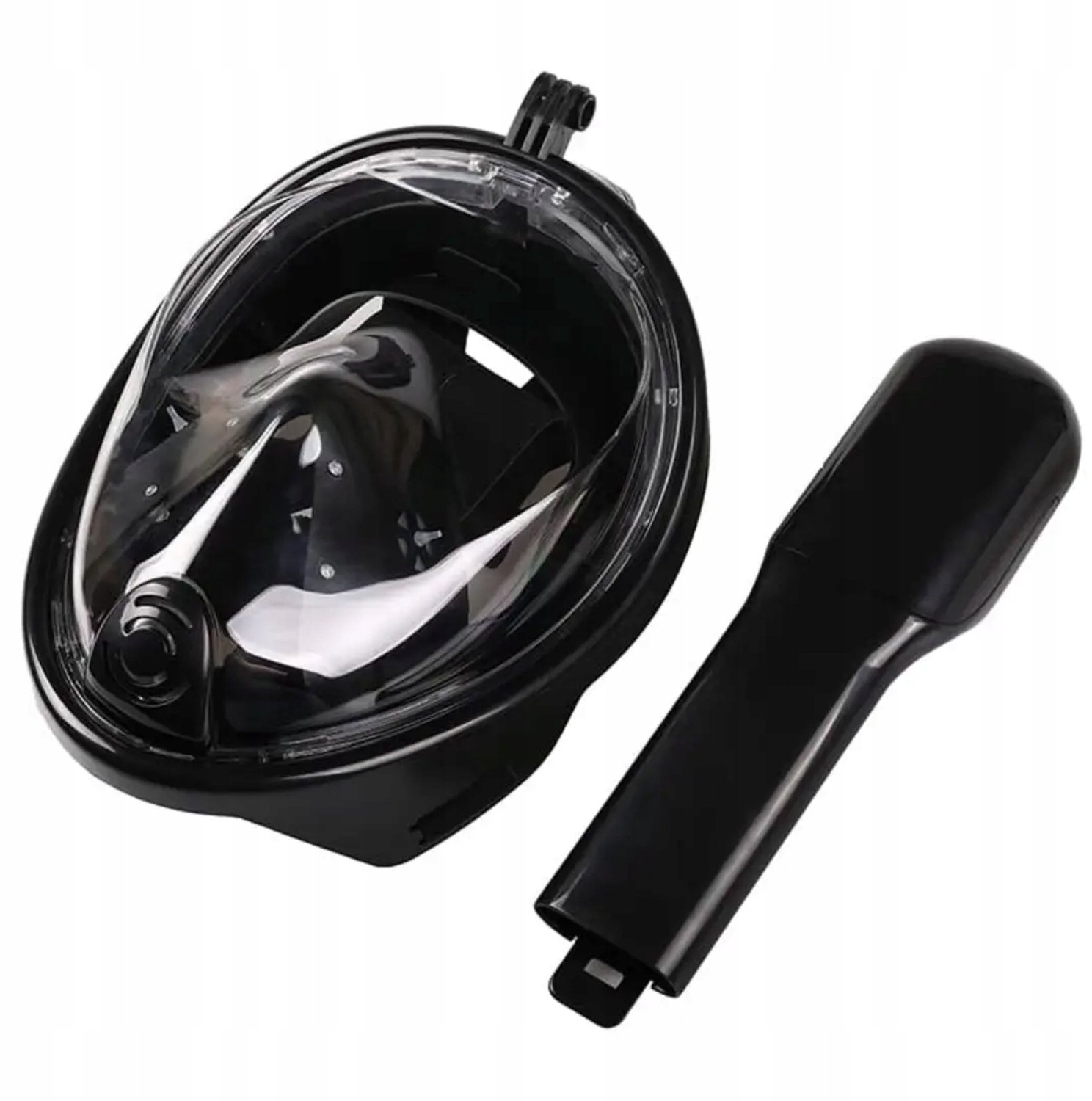 Volledig gezichtsmasker snorkel S/M zwart met droge snorkel en tas