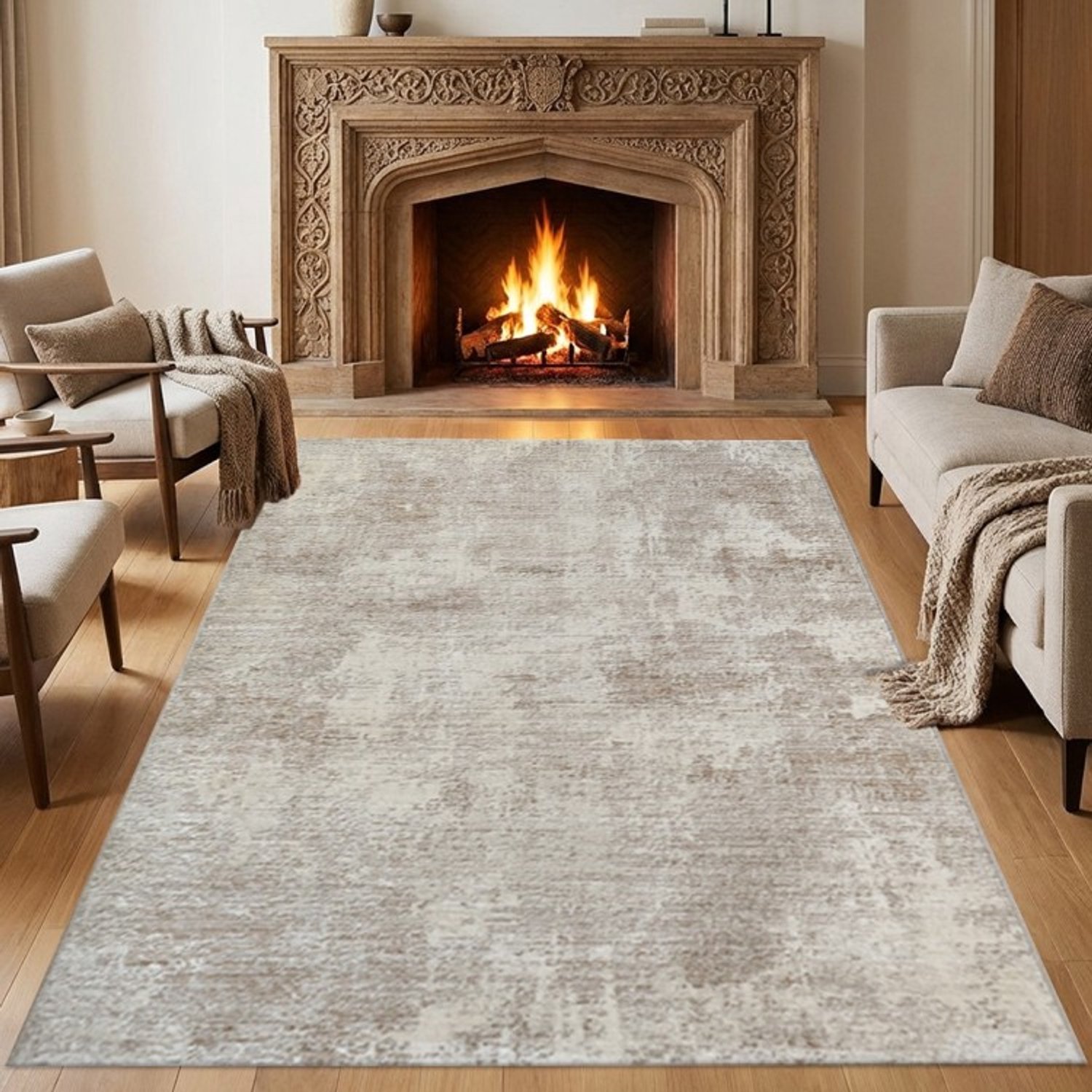 TapisTrend Designer tapijt Beige 80x150 cm Modern vloerkleed met een abstract, subtiel gestructureerd en verweerd effect, geschikt voor de woonkamer, slaapkamer