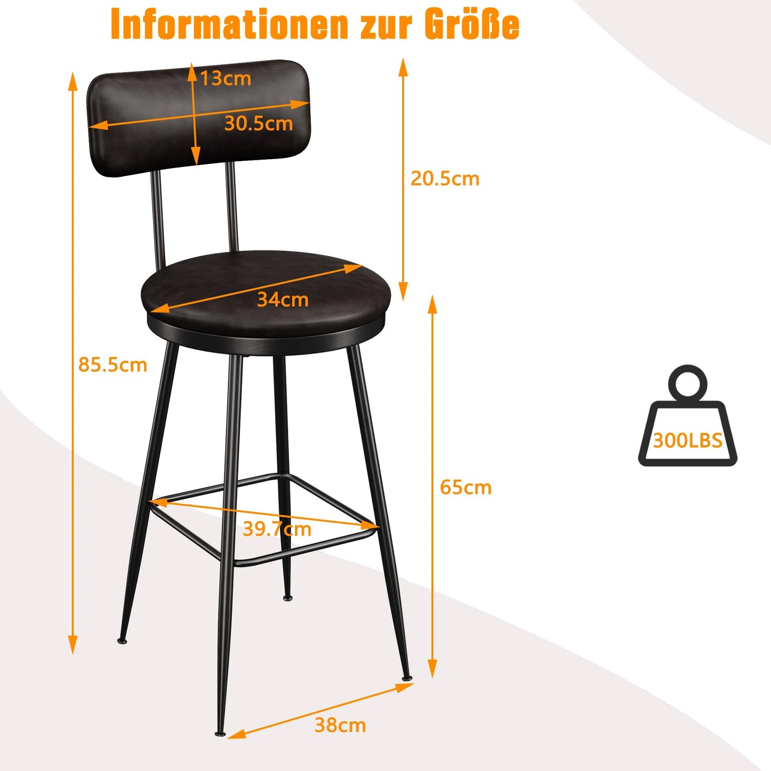 Prime Home Krukken - Barkrukken - Barstoel - Bartafel kruk - Set van 2 - Rugleuning - Kunstleer - Modern - 85,5cm hoog - Zwart