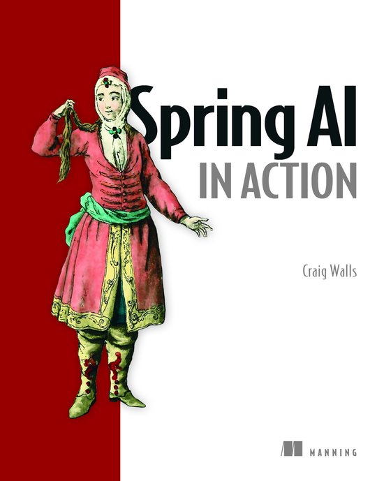 Boekomslag 'Spring AI in Action' met illustratie van een vrouw in een roze traditionele outfit.