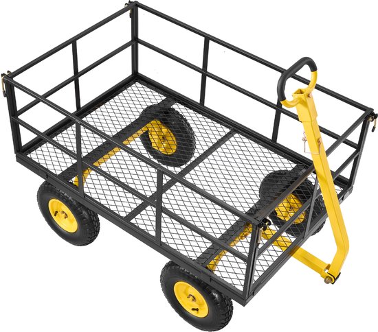 VEVOR-Wagen 116,8 X 76 X 77,5 cm, Transportwagen 635 Kg, Tuinwagen, Gereedschapswagen, 2-in-1 Handwagen, met All-Terrain Banden, Afneembare Zijpanelen van Gaas en 180° Draaibare Handgreep — afbeelding 2