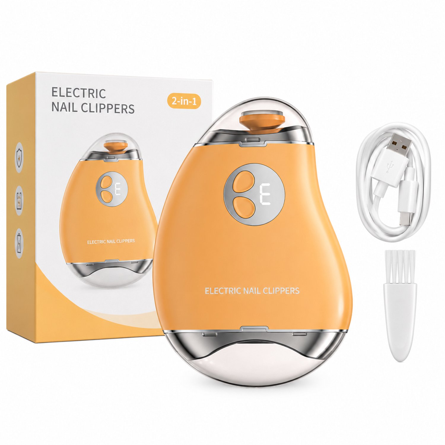 elektrische nagelknipper - 2-in-1 knippen en vijlen - spatwerend - geel met Engelstalige verpakking
