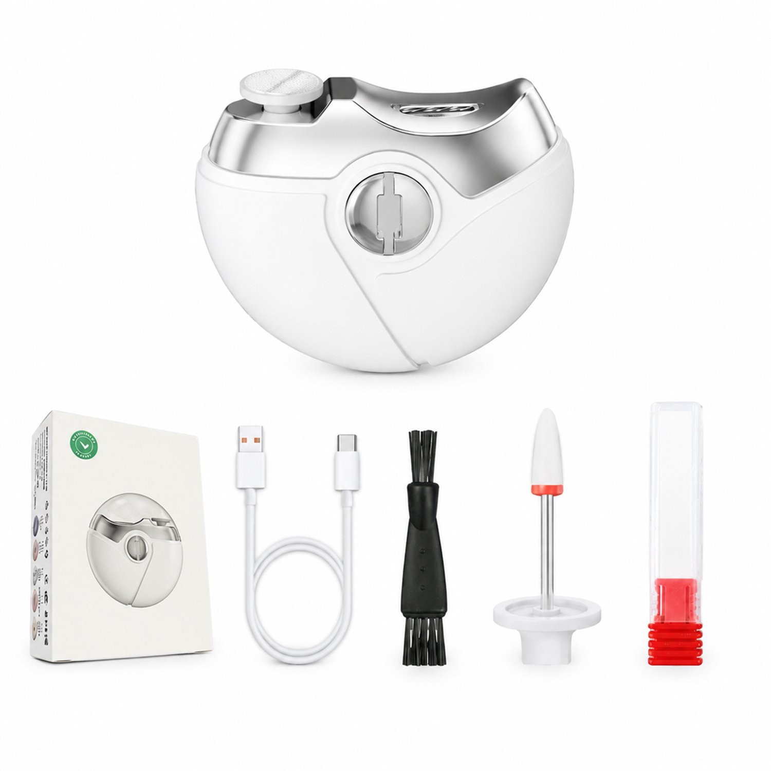 elektrische nagelknipper - 3-in-1 - wit - voor dagelijks thuisgebruik - product, handleiding en oplaadkabel