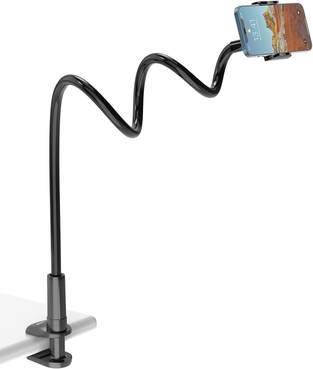 Famanu - Halter voor het bed met flexibel arm en verstelbare houder voor smartphones - Ideaal voor handsfree gebruik - Zwart