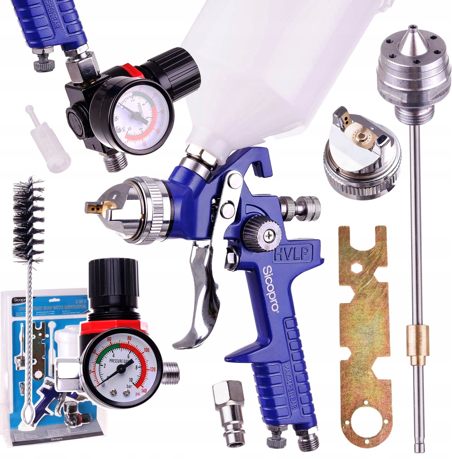 HVLP Verfspuit Set 600ml, 1.4 & 1.7mm Mondstukken, Regelbaar