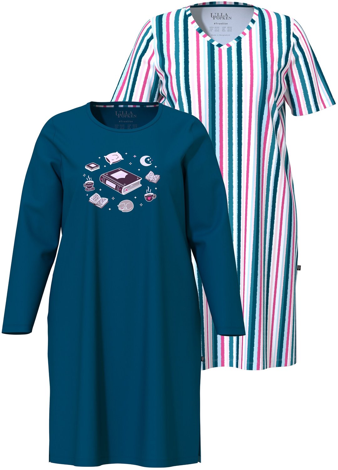 Ulla Popken - Dames - Bigshirts set van 2 ronde hals/V-hals - Donkerpetrol - Maat 46+