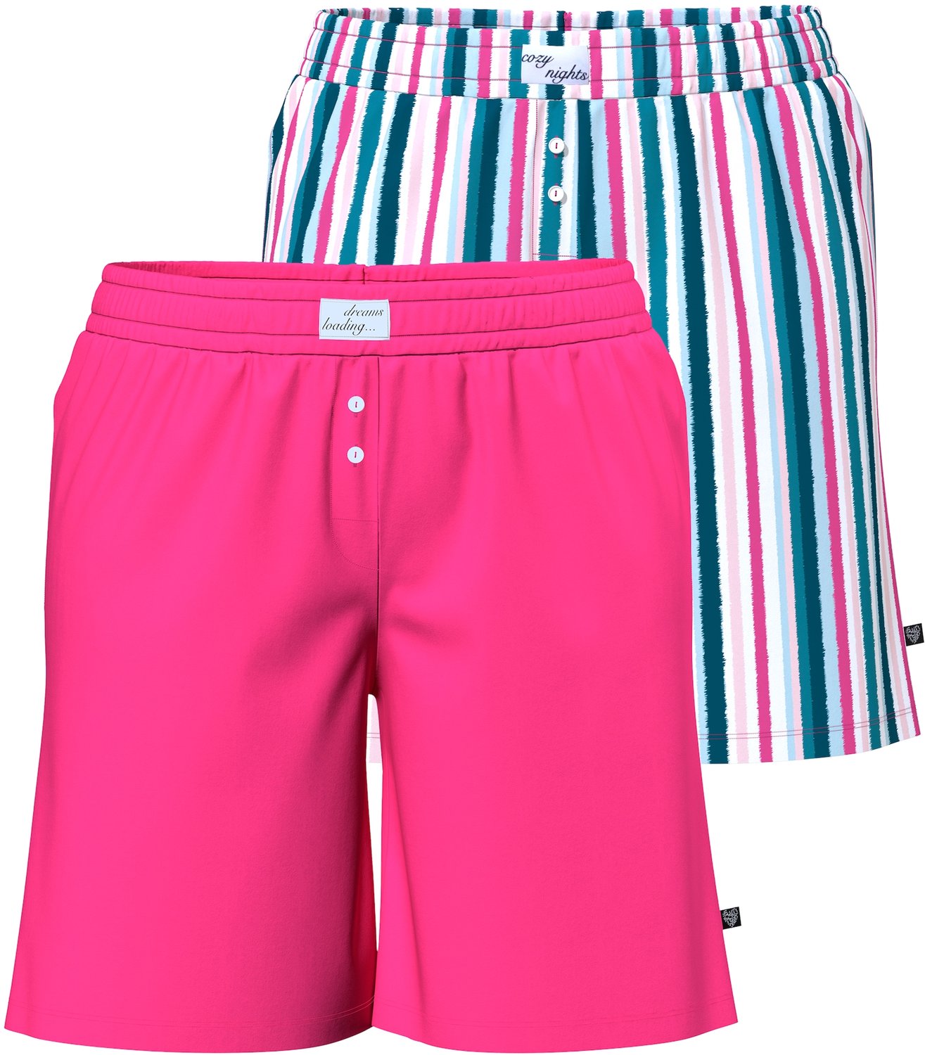 Ulla Popken - Dames - Pyjama-shorts set van 2 gestreept/effen zakken - Roze - Maat 54+