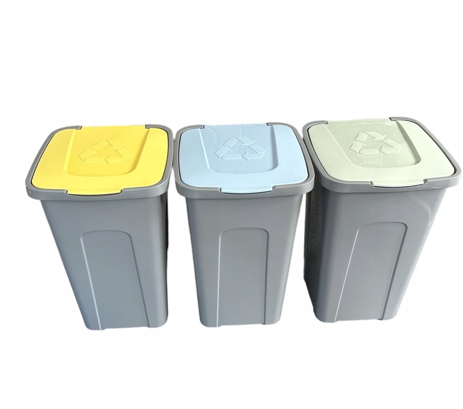 Pastel Afvalscheidingsbakken Set 3x50L - Grijs met Kleurrijke Kleppen